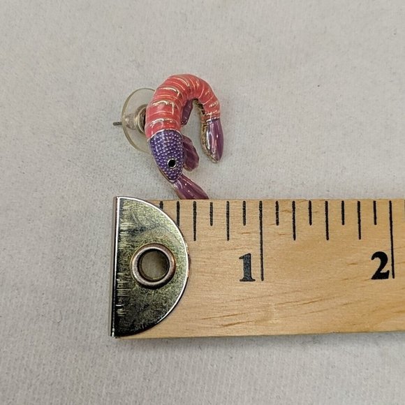 MJ Signed RARE VINTAGE Pink Shrimp Earrings Enamel Studs Purple EXCELLENT COND! - Picture 9 of 9